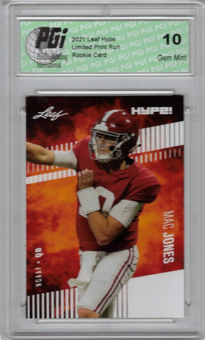 Mac Jones Rookie Card New England PGI 10 Gem Mint Football Trading Card 2021 Leaf HYPE! #60 Only 5000 Made