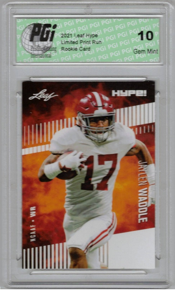 Jaylen Waddle Rookie Card Miami PGI 10 Gem Mint Football Trading Card 2021 Leaf HYPE! #62 Only 5000 Made