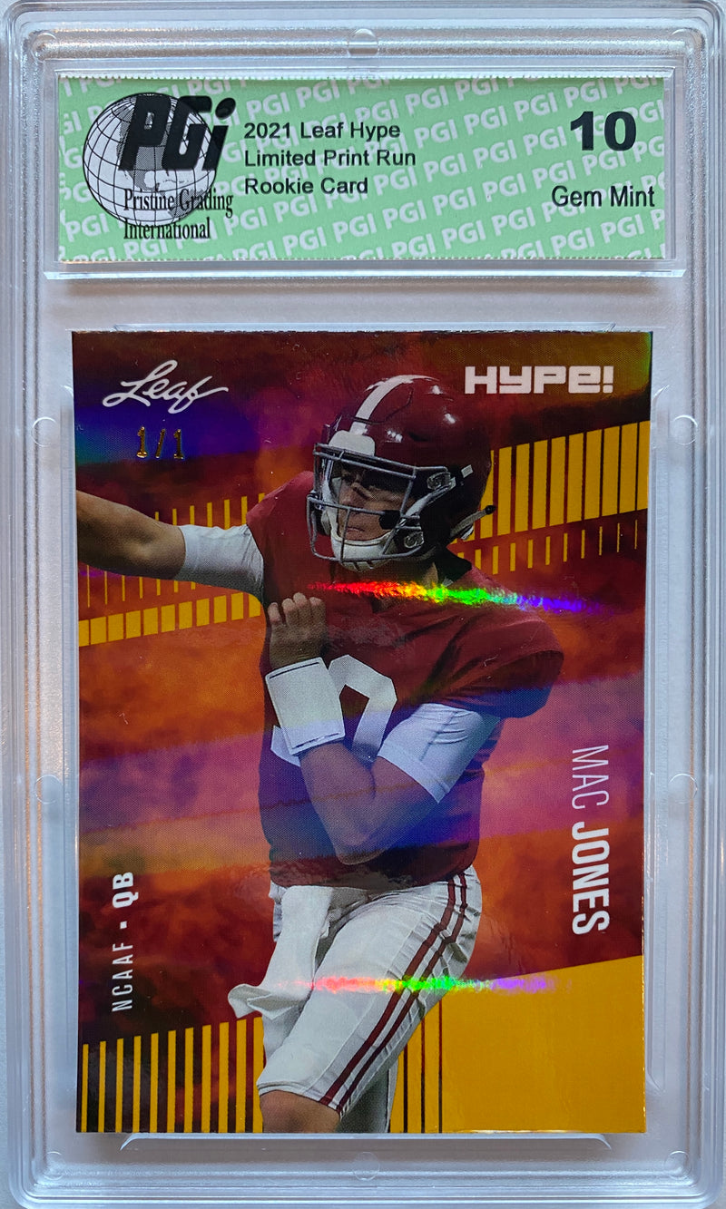Mac Jones Rookie Card New England PGI 10 Gem Mint Football Trading Card 2021 Leaf HYPE! #60 Gold Shimmer 1/1
