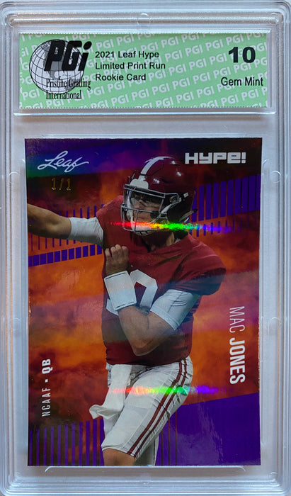 Mac Jones 2021 Leaf HYPE! #60 Purple Shimmer 1/1 Rookie Card PGI 10