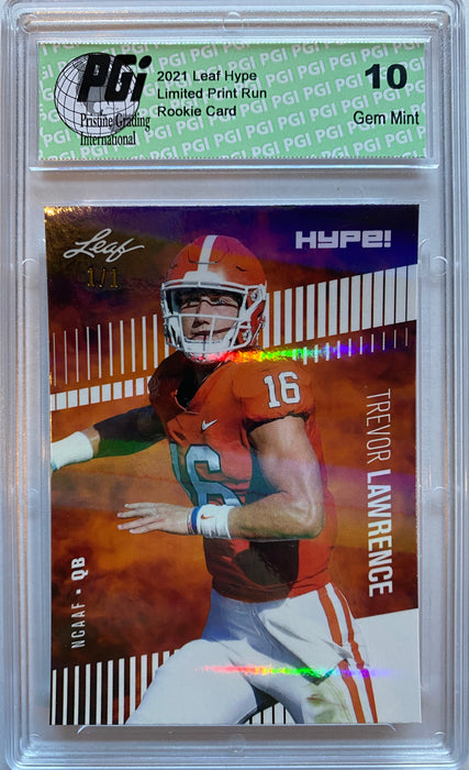 Trevor Lawrence 2021 Leaf HYPE! #49 White Shimmer 1/1 Rookie Card PGI 10