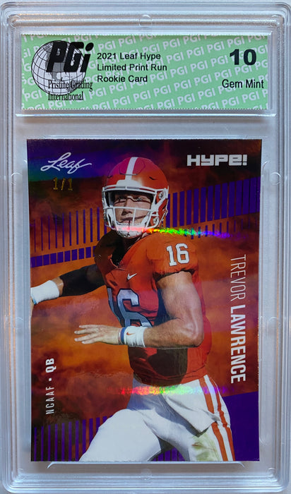 Trevor Lawrence 2021 Leaf HYPE! #49 Purple Shimmer 1/1 Rookie Card PGI 10