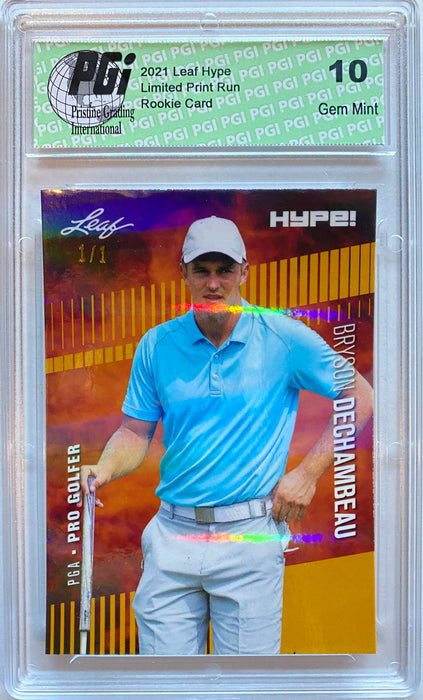 Bryson Dechambeau 2020 Leaf HYPE! #64 Gold Shimmer 1/1 Rookie Card PGI 10