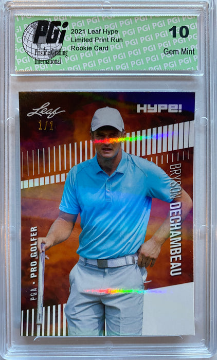 Bryson Dechambeau 2020 Leaf HYPE! #64 White Shimmer 1/1 Rookie Card PGI 10