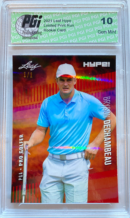 Bryson Dechambeau 2020 Leaf HYPE! #64 Red Shimmer 1/1 Rookie Card PGI 10