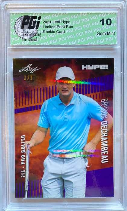 Bryson Dechambeau 2020 Leaf HYPE! #64 Purple Shimmer 1/1 Rookie Card PGI 10
