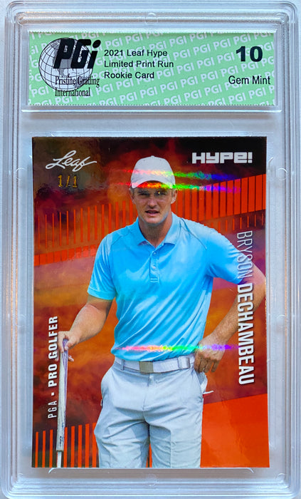Bryson Dechambeau 2020 Leaf HYPE! #64 Orange Shimmer 1/1 Rookie Card PGI 10