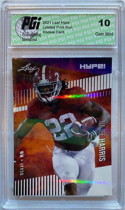 Najee Harris 2021 Leaf HYPE! #61 White Shimmer 1/1 Rookie Card PGI 10