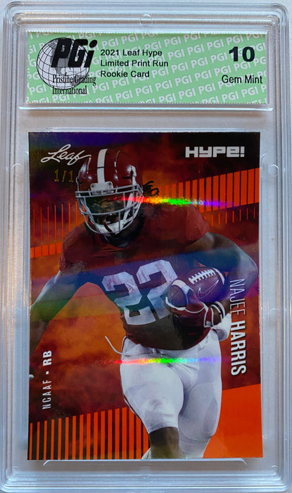 Najee Harris 2021 Leaf HYPE! #61 Orange Shimmer 1/1 Rookie Card PGI 10