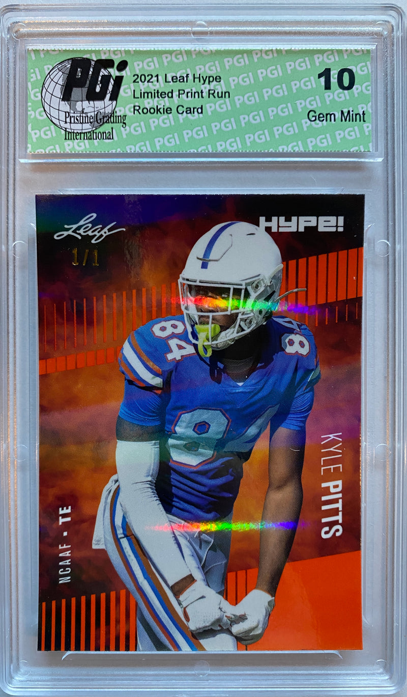 Kyle Pitts Rookie Card Atlanta PGI 10 Gem Mint Football Trading Card 2021 Leaf HYPE! #57 Orange Shimmer 1/1