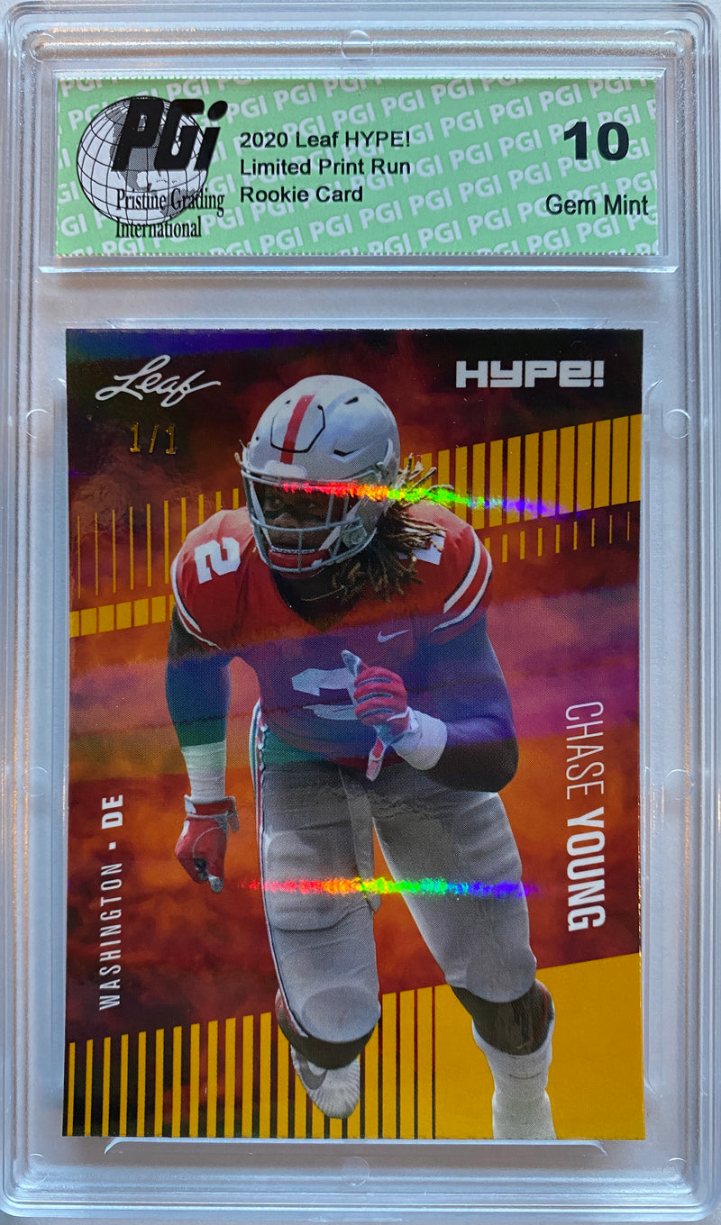 Chase Young Rookie Card Washington PGI 10 Gem Mint Football Trading Card 2020 Leaf HYPE! #55 Gold Shimmer 1/1