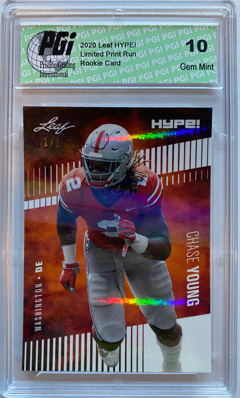 Chase Young Rookie Card Washington PGI 10 Gem Mint Football Trading Card 2020 Leaf HYPE! #55 White Shimmer 1/1