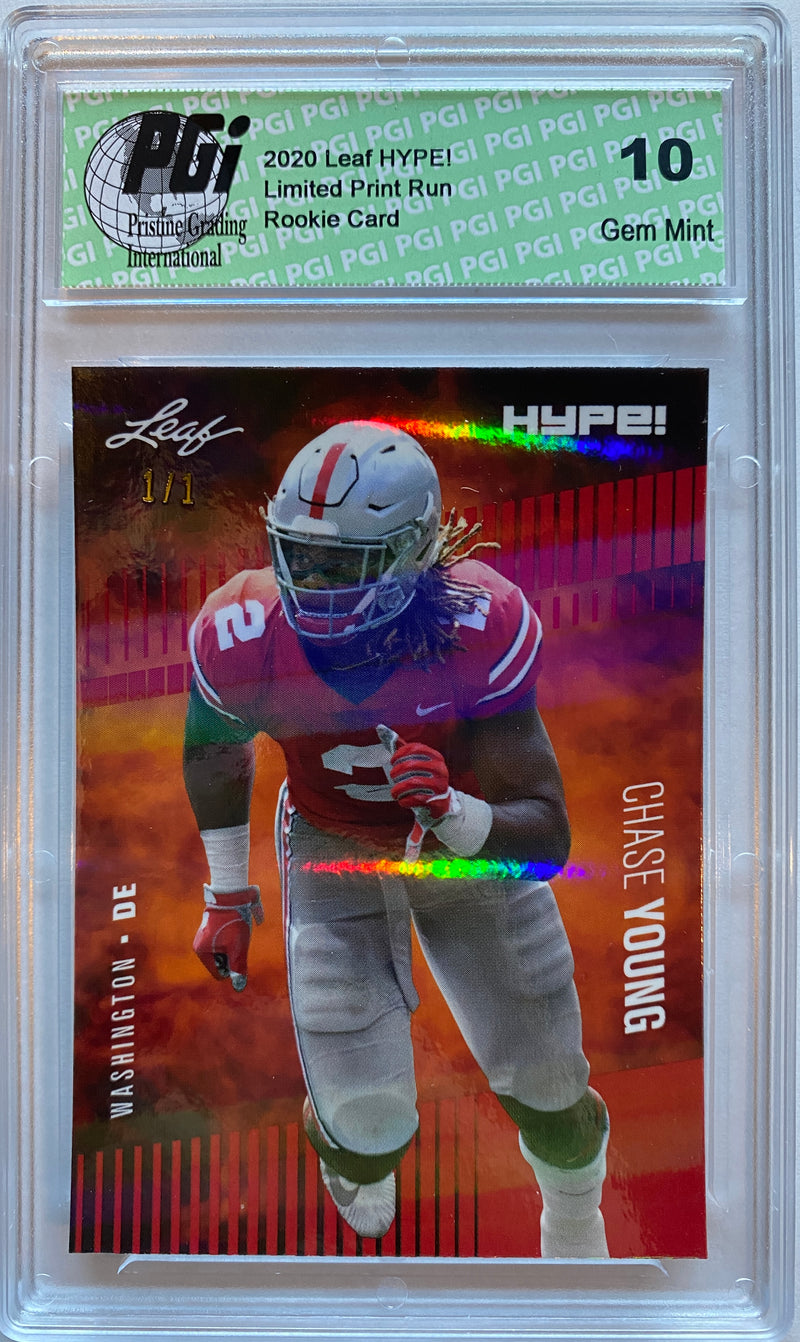 Chase Young Rookie Card Washington PGI 10 Gem Mint Football Trading Card 2020 Leaf HYPE! #55 Red Shimmer 1/1