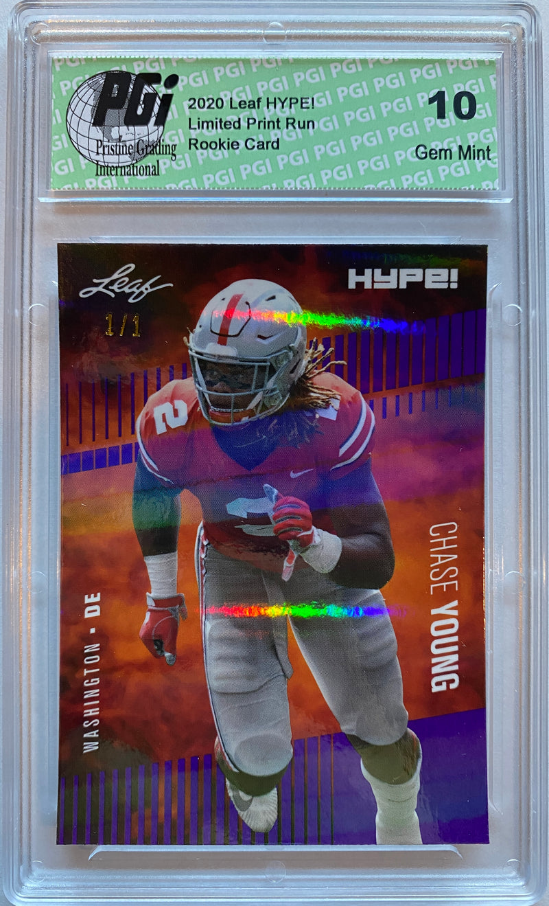 Chase Young Rookie Card Washington PGI 10 Gem Mint Football Trading Card 2020 Leaf HYPE! #55 Purple Shimmer 1/1