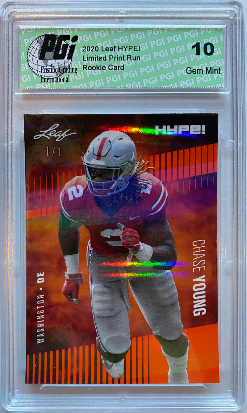 Chase Young Rookie Card Washington PGI 10 Gem Mint Football Trading Card 2020 Leaf HYPE! #55 Orange Shimmer 1/1