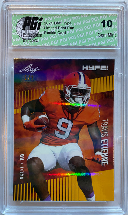 Travis Etienne 2021 Leaf HYPE! #53A Gold Shimmer 1/1 Rookie Card PGI 10