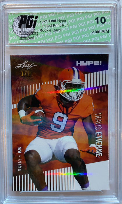 Travis Etienne 2021 Leaf HYPE! #53A White Shimmer 1/1 Rookie Card PGI 10