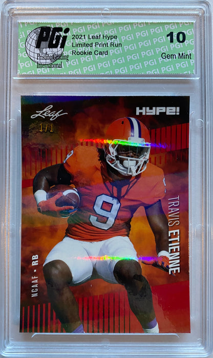 Travis Etienne 2021 Leaf HYPE! #53A Red Shimmer 1/1 Rookie Card PGI 10