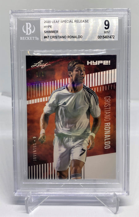 BGS 9 Cristiano Ronaldo 2020 Leaf HYPE! #47 Rare Trading Card White Shimmer 1 of 1