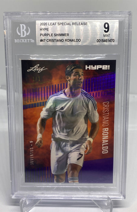 BGS 9 Cristiano Ronaldo 2020 Leaf HYPE! #47 Rare Trading Card Purple Shimmer 1 of 1