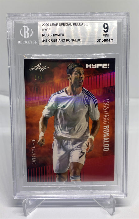 BGS 9 Cristiano Ronaldo 2020 Leaf HYPE! #47 Rare Trading Card Red Shimmer 1 of 1