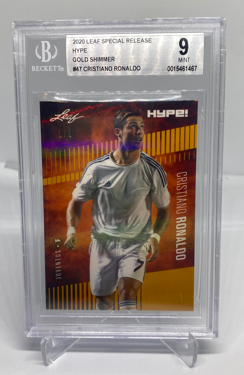 BGS 9 Cristiano Ronaldo 2020 Leaf HYPE #47 Rare Card Gold Shimmer 1 of 1