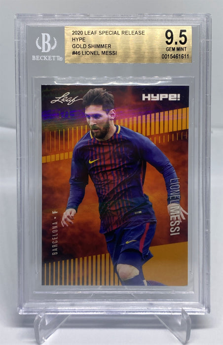 BGS 9.5 Lionel Messi 2020 Leaf HYPE! #46 Rare Trading Card Gold Shimmer 1 of 1