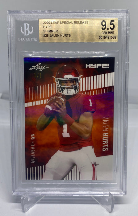 BGS 9.5 Jalen Hurts 2020 Leaf HYPE! #28 Rookie Card White Shimmer 1 of 1