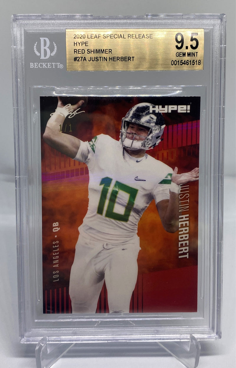 BGS 9.5 Justin Herbert 2020 Leaf HYPE #27A Rookie Card Red Shimmer 1 of 1