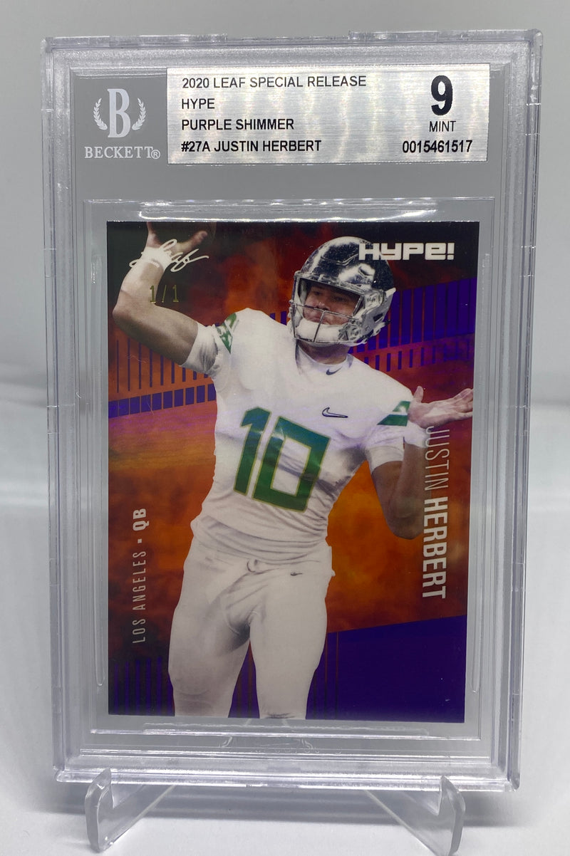 BGS 9 Justin Herbert 2020 Leaf HYPE #27A Rookie Card Purple Shimmer 1 of 1