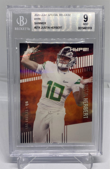 BGS 9 Justin Herbert 2020 Leaf HYPE! #27A Rookie Card White Shimmer 1 of 1