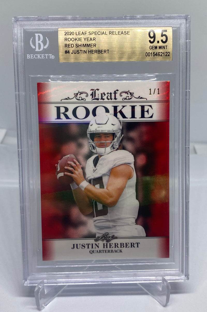 BGS 9.5 Justin Herbert 2020 Leaf Special Release #4 Rookie Card Red Shimmer 1/1