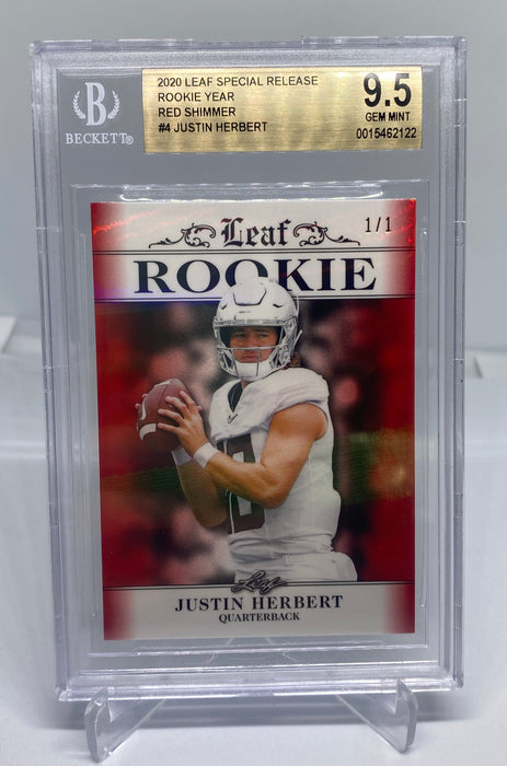 BGS 9.5 Justin Herbert 2020 Leaf Special Release #4 Rookie Card Red Shimmer 1 of 1