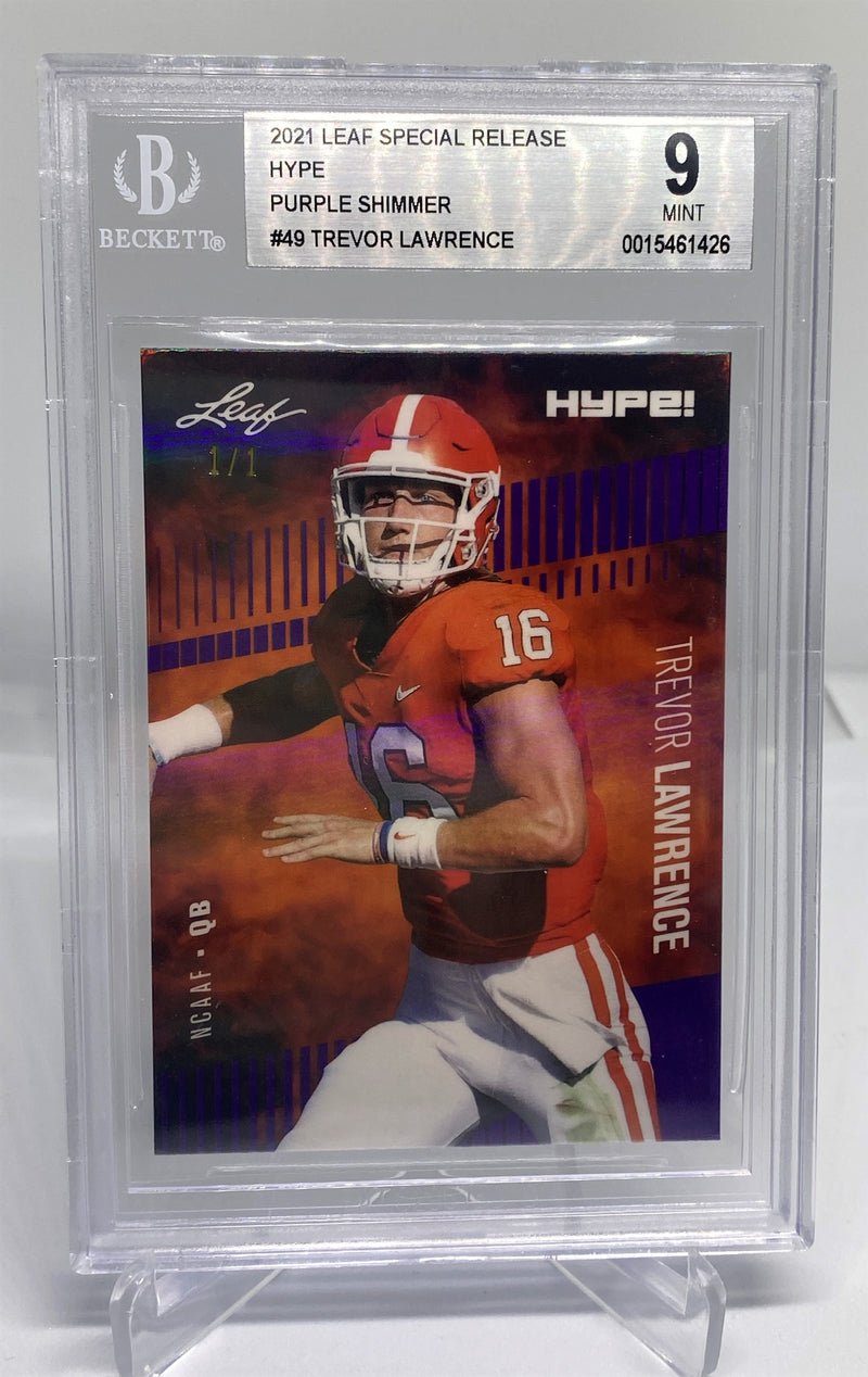 BGS 9 Trevor Lawrence 2021 Leaf HYPE #49 Rookie Card Purple Shimmer 1 of 1