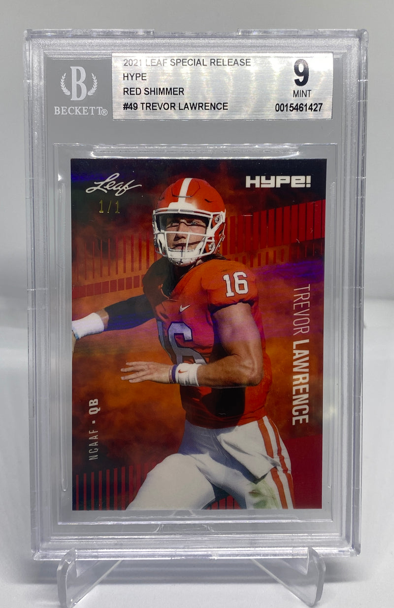 BGS 9 Trevor Lawrence 2021 Leaf HYPE #49 Rookie Card Red Shimmer 1 of 1