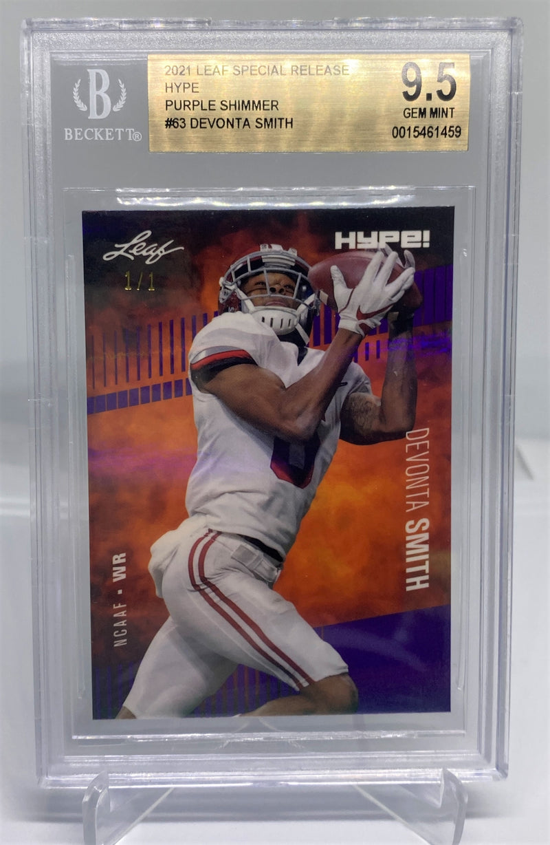 BGS 9.5 Devonta Smith 2021 Leaf HYPE #63 Rookie Card Purple Shimmer 1 of 1
