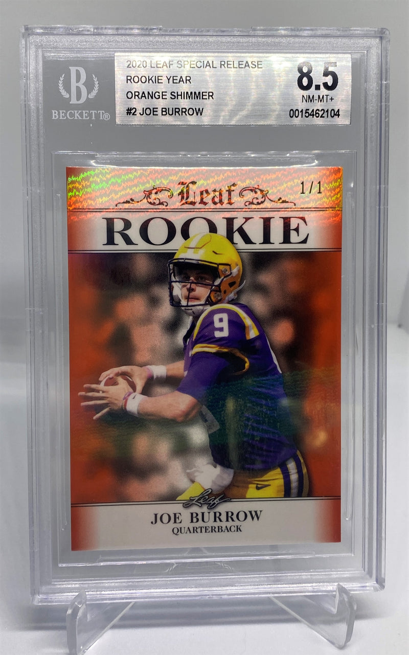 BGS 8.5 Joe Burrow 2020 Leaf Special Release #2 Rookie Card Orange Shimmer 1/1