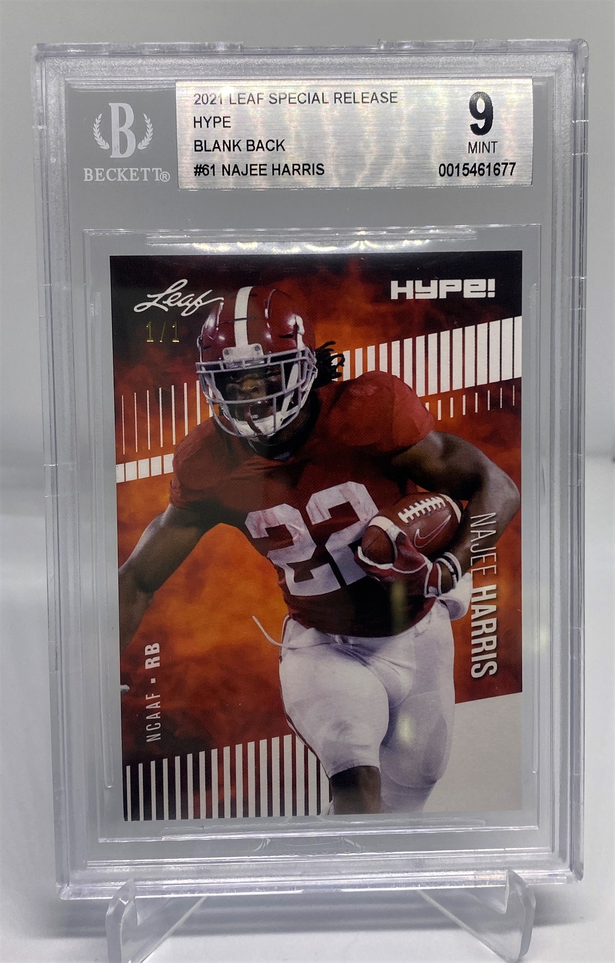 BGS 9 Najee Harris 2021 Leaf HYPE! #61 Rookie Card Blank Back 1 of