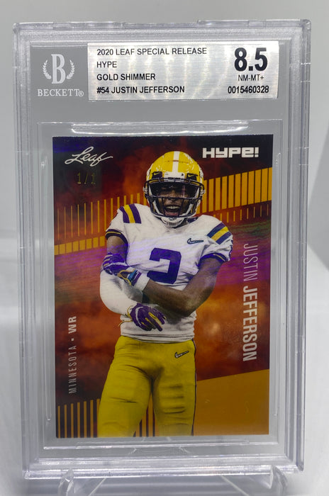 BGS 8.5 Justin Jefferson 2020 Leaf HYPE! #54 Rookie Card Gold Shimmer 1 of 1