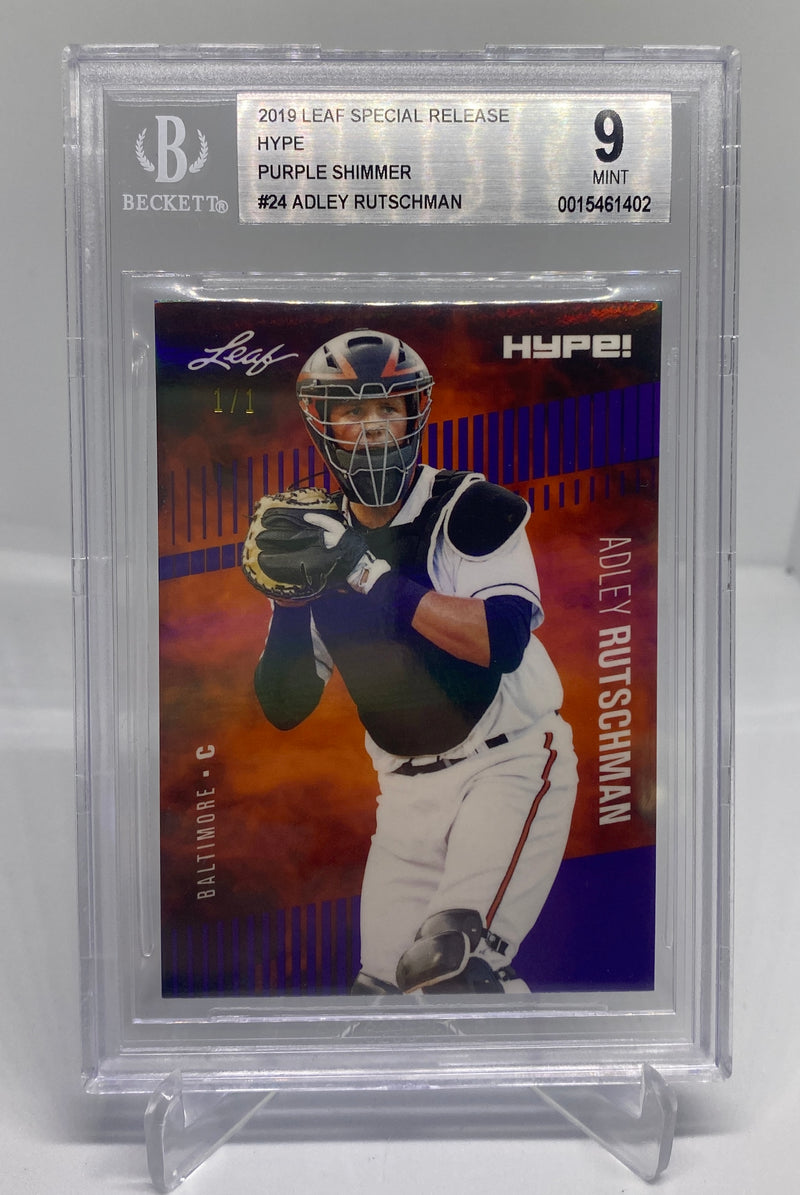 BGS 9 Adley Rutschman 2019 Leaf HYPE #24 Rookie Card Purple Shimmer 1 of 1