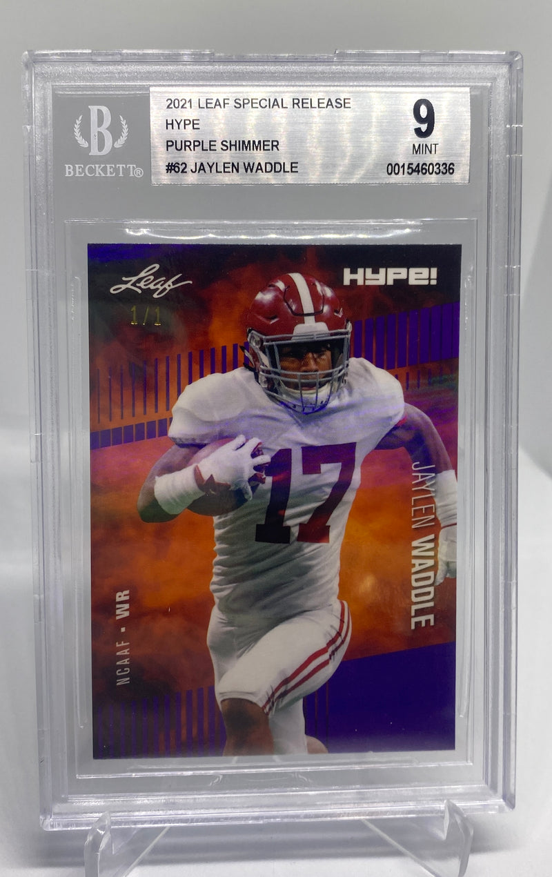 BGS 9 Jaylen Waddle 2021 Leaf HYPE #62 Rookie Card Purple Shimmer 1 of 1