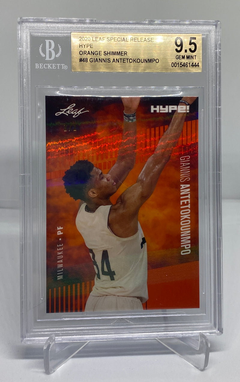 BGS 9.5 Giannis Antetokounmpo 2020 Leaf HYPE #48 Rare Card Orange Shimmer 1/ 1