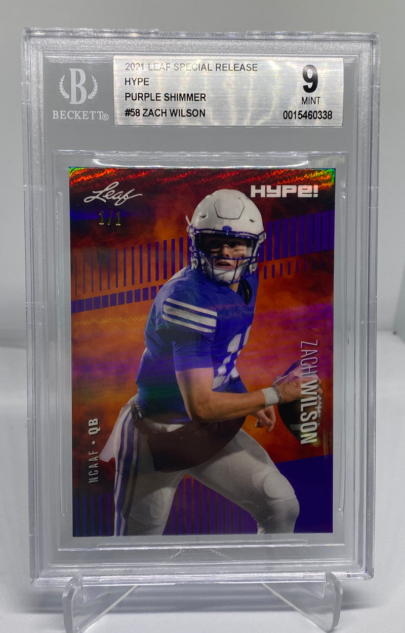 BGS 9 Zach Wilson 2021 Leaf HYPE #58 Rookie Card Purple Shimmer 1 of 1