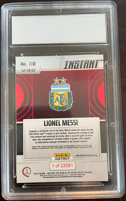 Lionel Messi 2022 Panini Instant #118 World Cup Champs! 1/22081 SP Card PGI 10