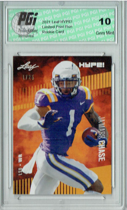 Ja'marr Chase 2021 Leaf HYPE! #52 Gold, Jersey #1 of 25 Rookie Card PGI 10