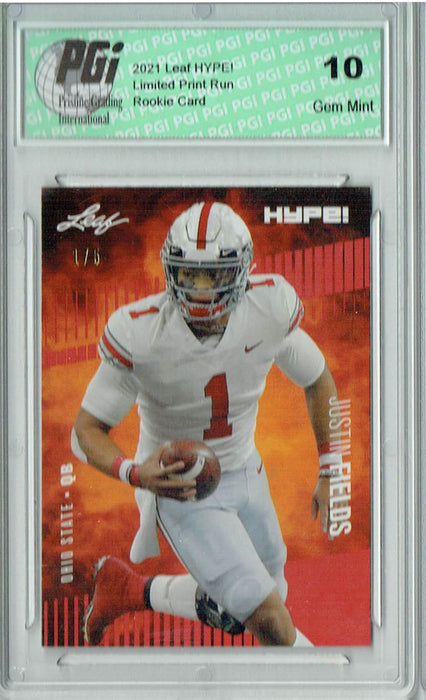Justin Fields 2021 Leaf HYPE! #50A Red, The 1 of 5 Rookie Card PGI 10