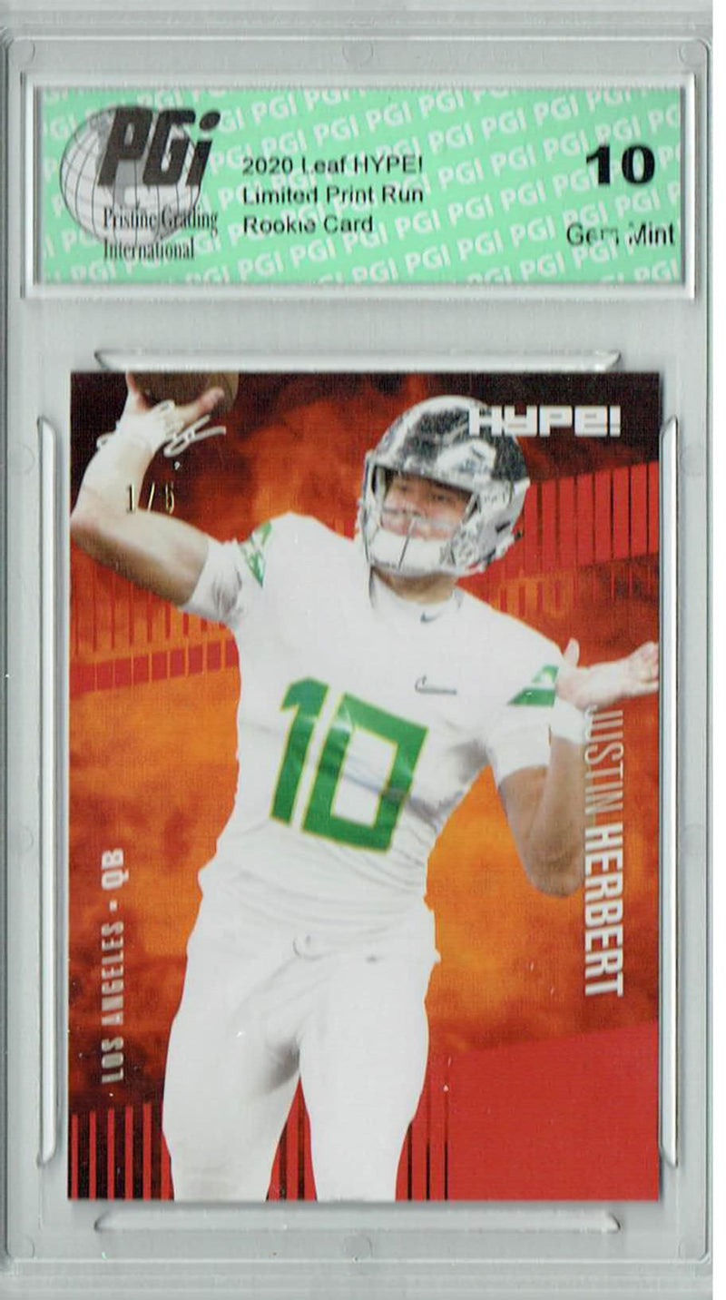 Justin Herbert Rookie Card Los Angeles PGI 10 Gem Mint Football Trading Card 2020 Leaf HYPE! #27A Red, The 1 of 5