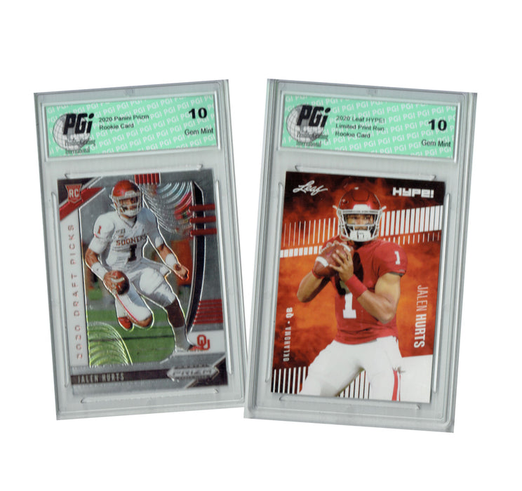 Jalen Hurts 2020 Prizm Draft #129, Leaf HYPE #28 - 2) Rookie Card Lot PGI 10