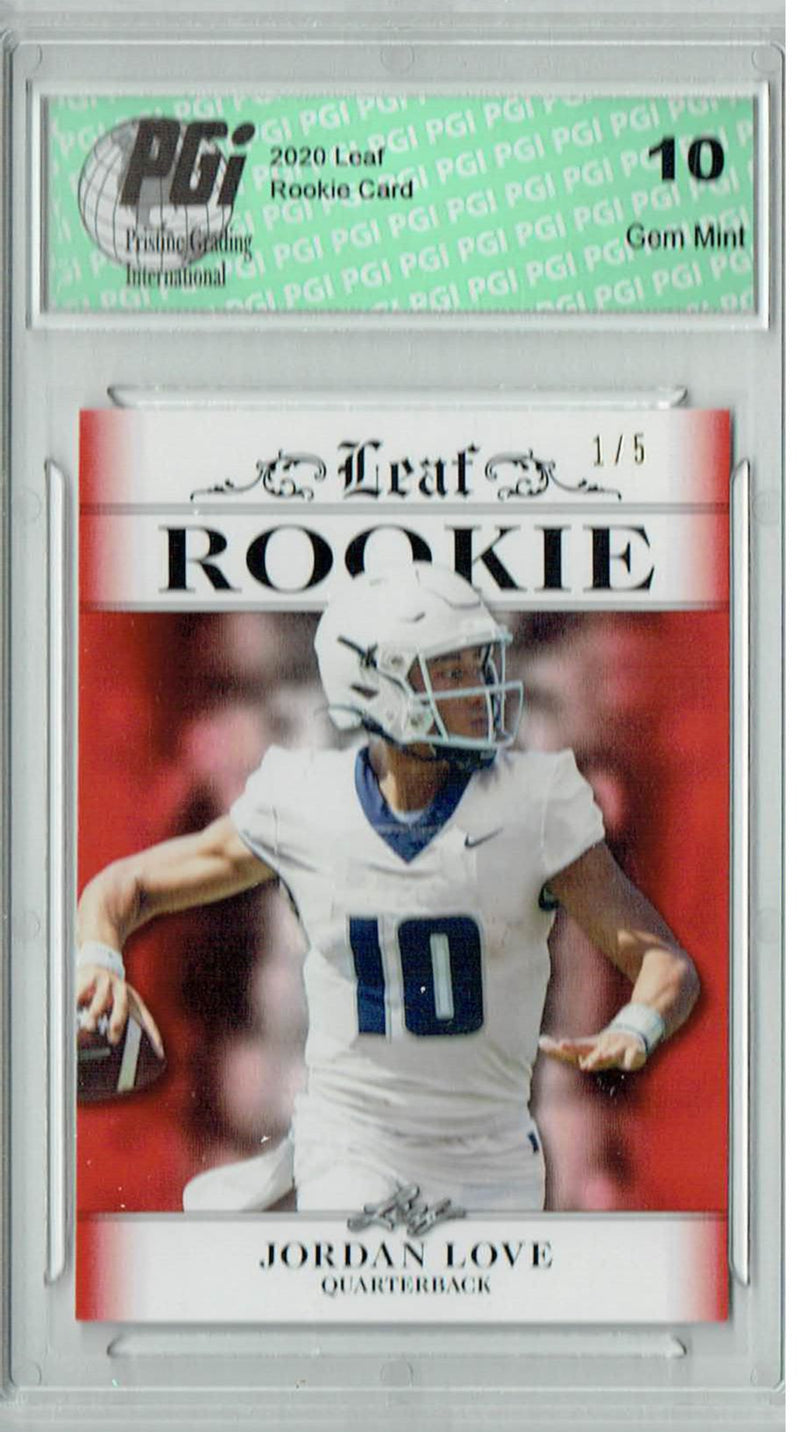Jordan Love Rookie Card Green Bay PGI 10 Gem Mint Football Trading Card 2020 Leaf Exclusive #3 Red, The 1 of 5