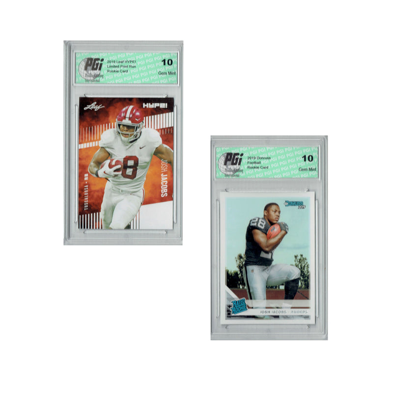 Josh Jacobs Donruss #308 & Leaf Hype #21 Rookie Card 2-Pack PGI 10